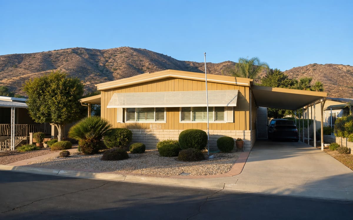 A manufactured home in an inland East San Diego County valley neighborhood