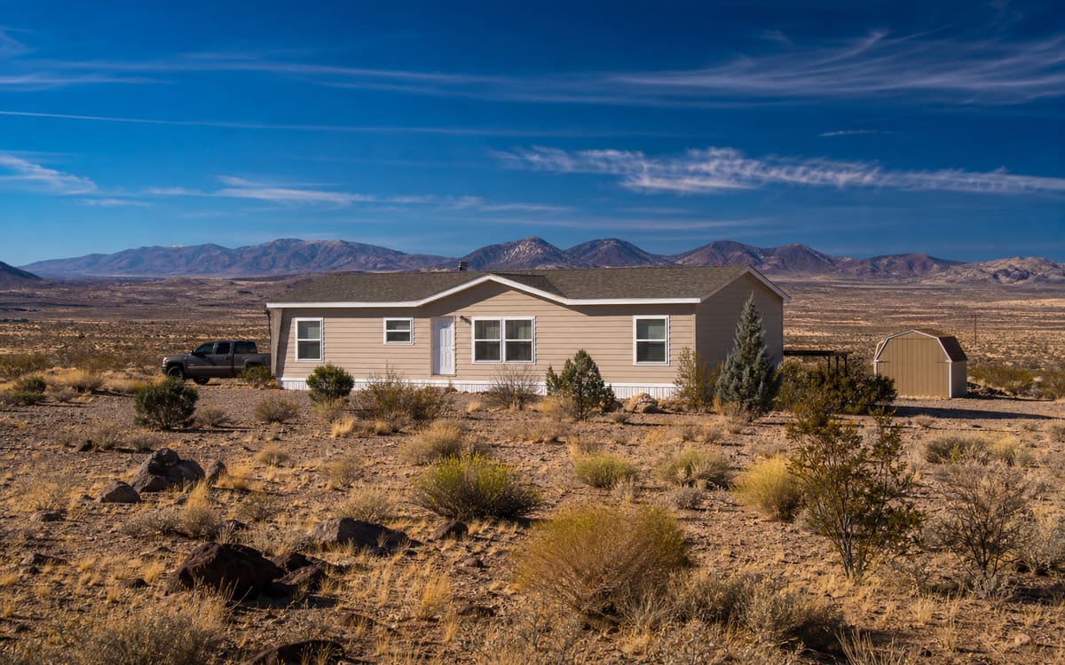 A manufactured home on open high-desert land near Kingman, Arizona