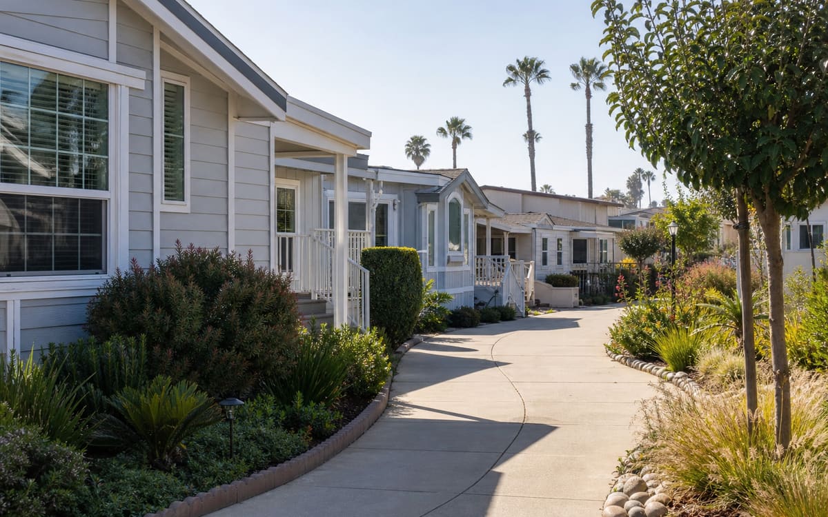 A neat manufactured home community in an urban South Bay California setting